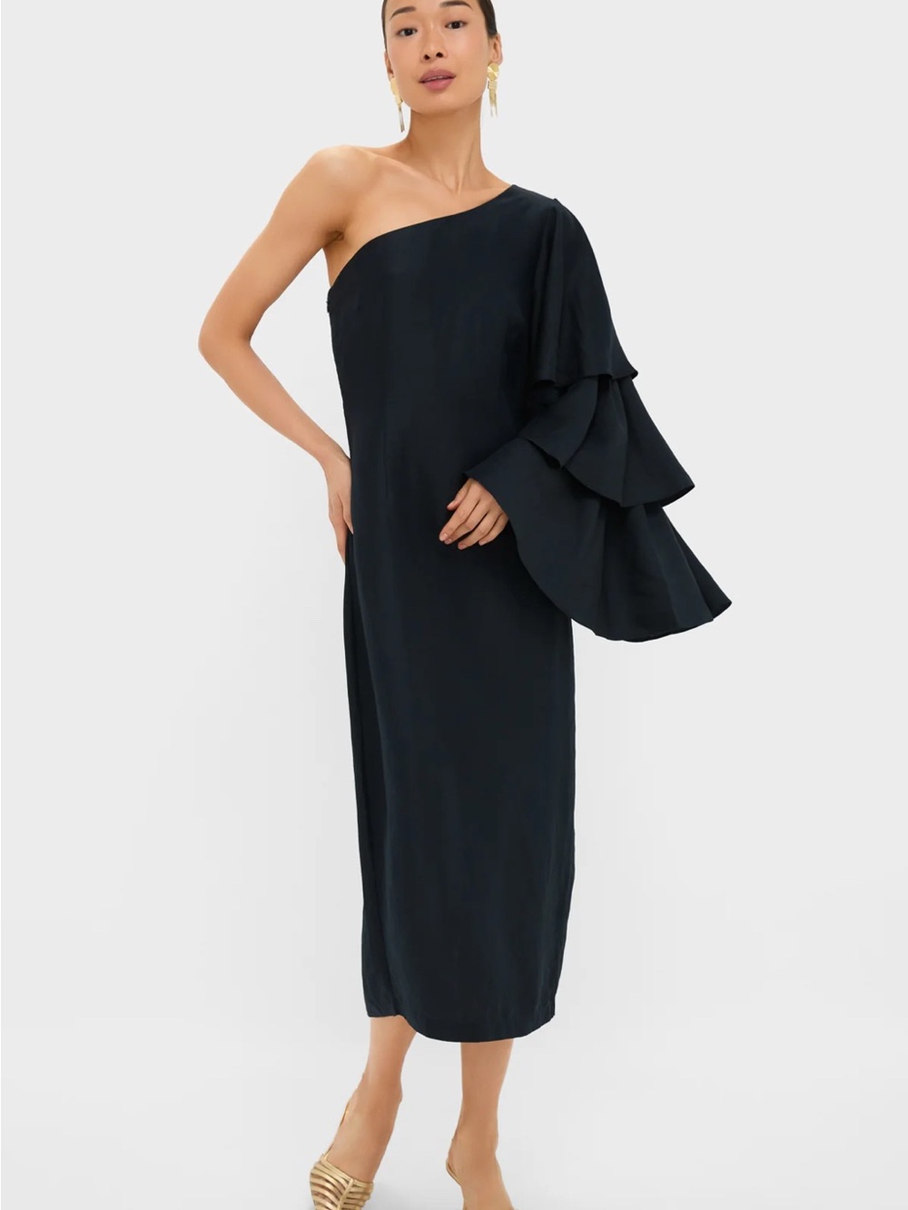 Rosie Assoulin Black Bidi Bidi Bom Bom Tea Length Dress